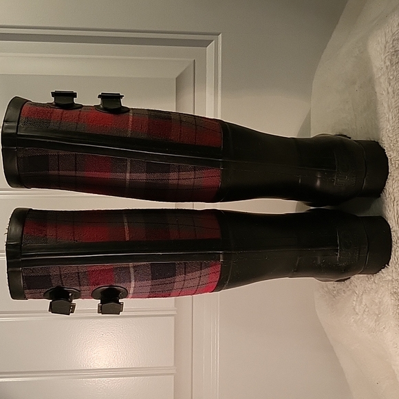 UGG Australia SABENE Black Tall Rain Boots Plaid Upper - Picture 4 of 10